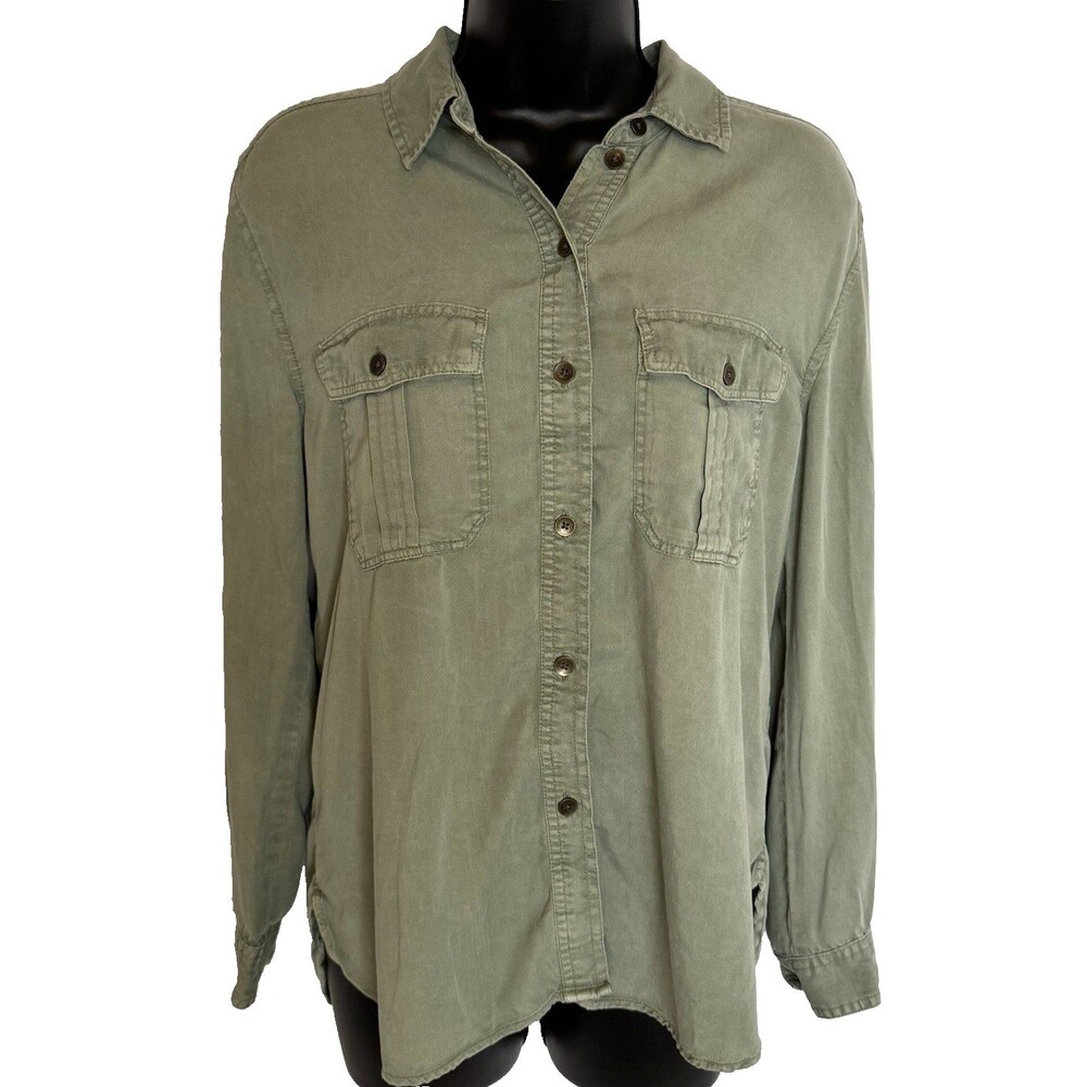 Old Navy Womens Long Sleeve Button Up Shirt Size S Collared Army Green Pockets